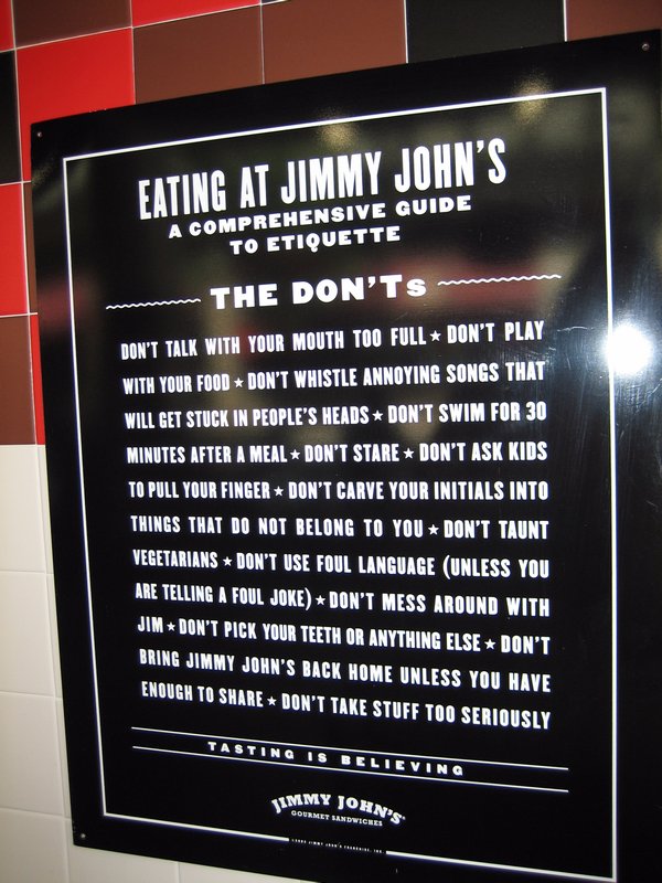 Jimmy John's don'ts