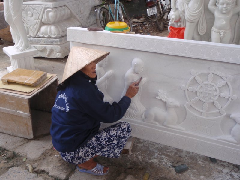 Sanding and sculpting marble