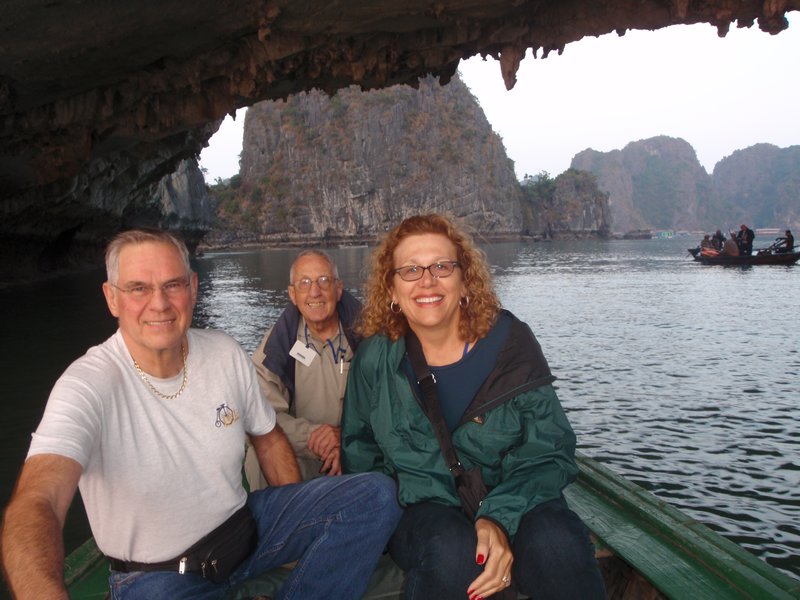 Mel, Len (fellow traveler) and I on the sampan