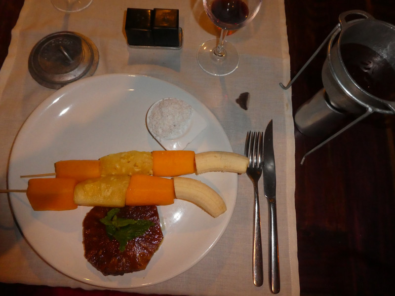 Fruit chocolate fondue at Sakamanga Restaurant and Museum and Hotel in Tana (5)