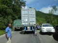 Road blocked by poorly maintained trucks