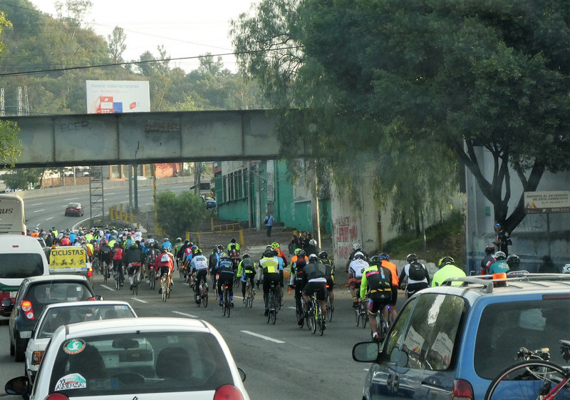 Leaving Mexico City - every Sunday morning there is a bike ride