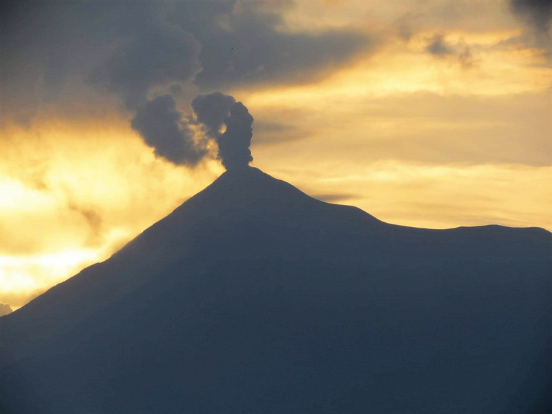 Active Fuego Volcano at sunset Antigua Guatemala.