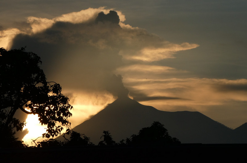 Active Fuego Volcano at sunset Antigua Guatemala
