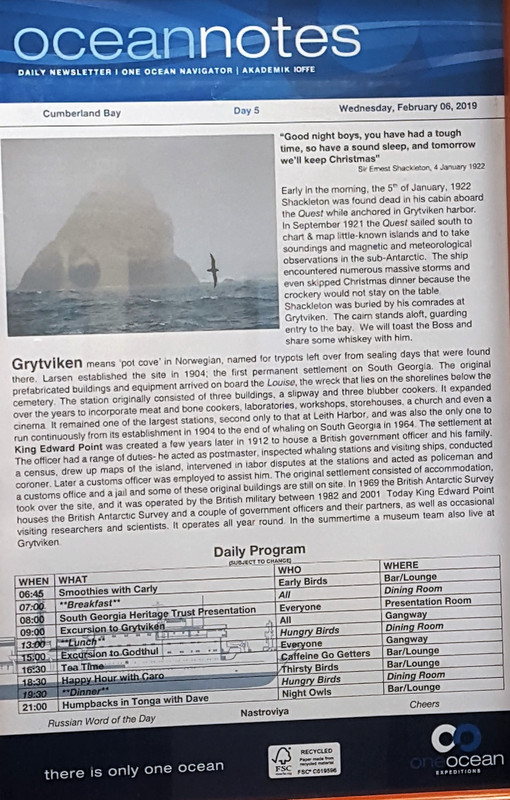 Our program we got on the ship every day