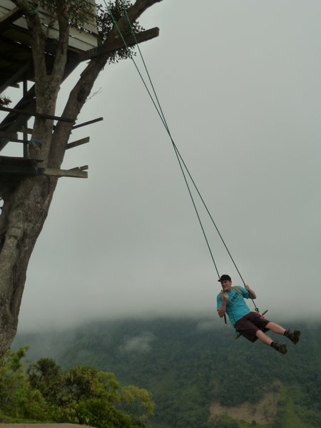 Swing in air on side of volcano