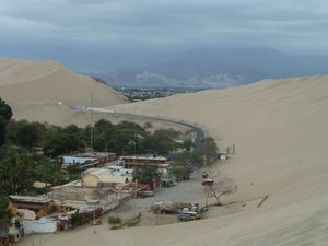 Huacachaco Oasis from sand dunes