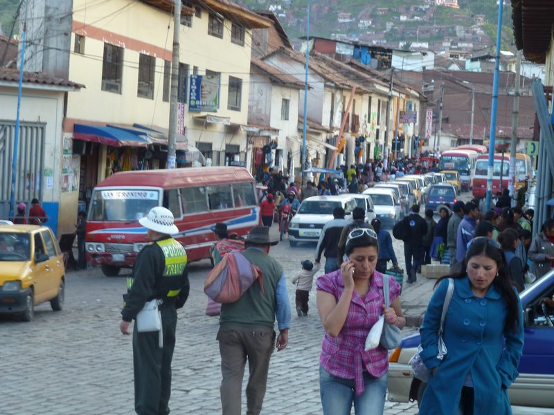 A busy market square in Cusco