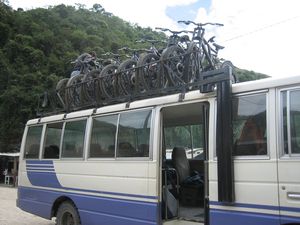 All the bikes on top of van ready for home