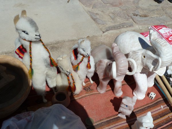 Llamas and elephants made from salt