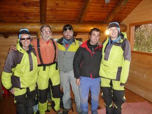 The group who climbed Volcano Villarrica, Pucon - Pam, Albert, our 2 guides, Natasha