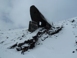 Pams climb of active Volcano Villarrica, Pucon, Chile - cable car terminal destroyed by 1971 eruption