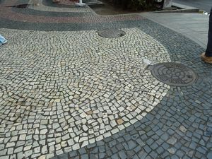Small pavers (black and white) common in Brazil