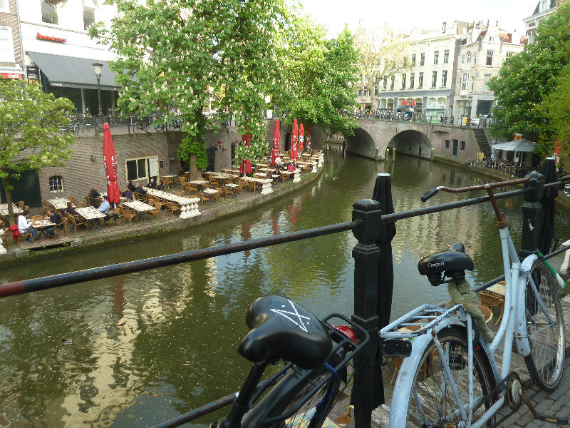 Canal restaurant and bikes in Utrecht