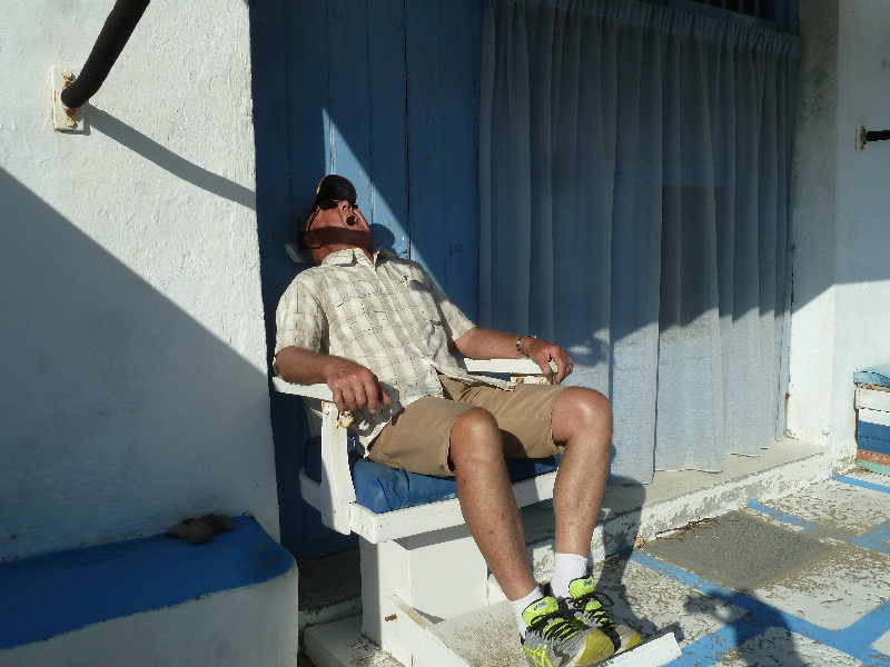 Tom in the dentist chair at Old fishing village at Klima on Milos Island