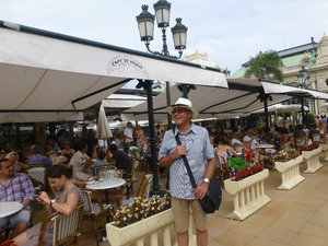 Cafe de Paris where our beers cost 15 Euro each in Monte Carlo Monaco
