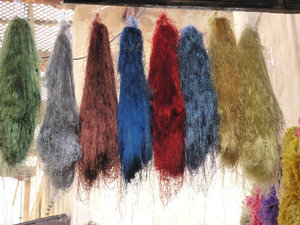 Dyed silk in Medina in Fes Morocco