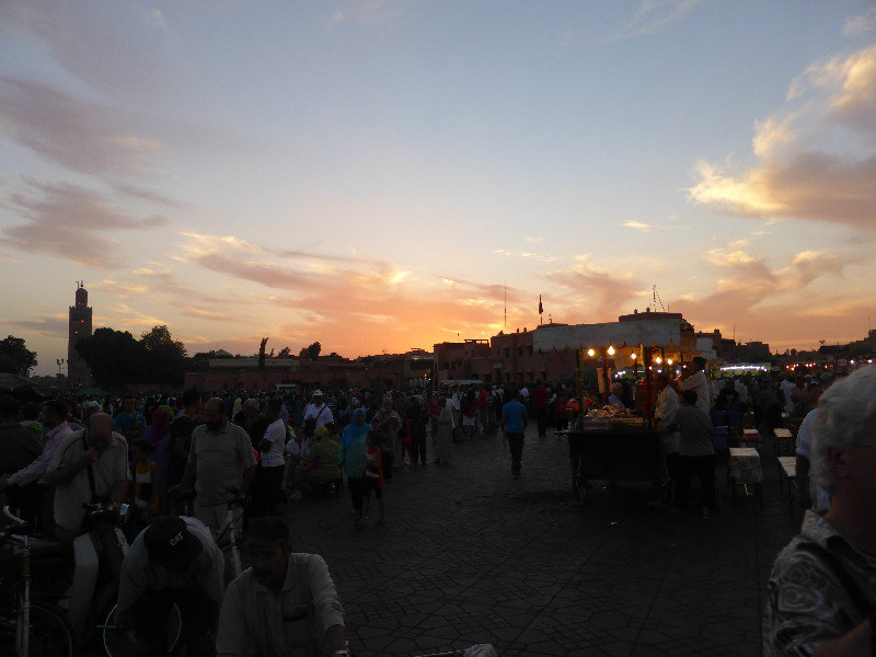 Sunset over Djemaa El Fna Square in Marrakech Morocco
