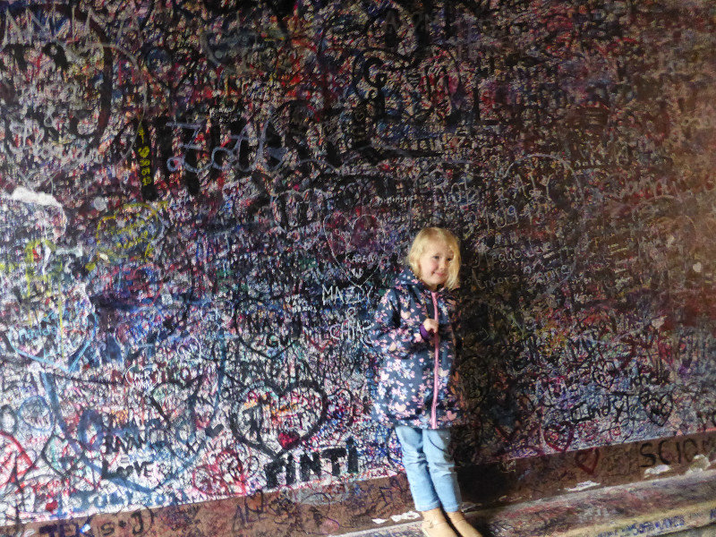 Gemma in front of the love message wall in Verona in northern Italy 5 Oct