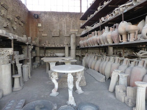 Numerous racks of artifacts in Pompeii Italy 17 Oct 2013 (1)