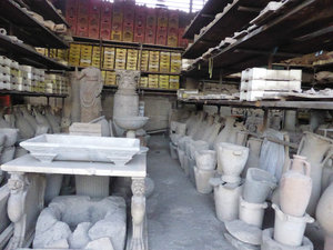 Numerous racks of artifacts in Pompeii Italy 17 Oct 2013 (2)