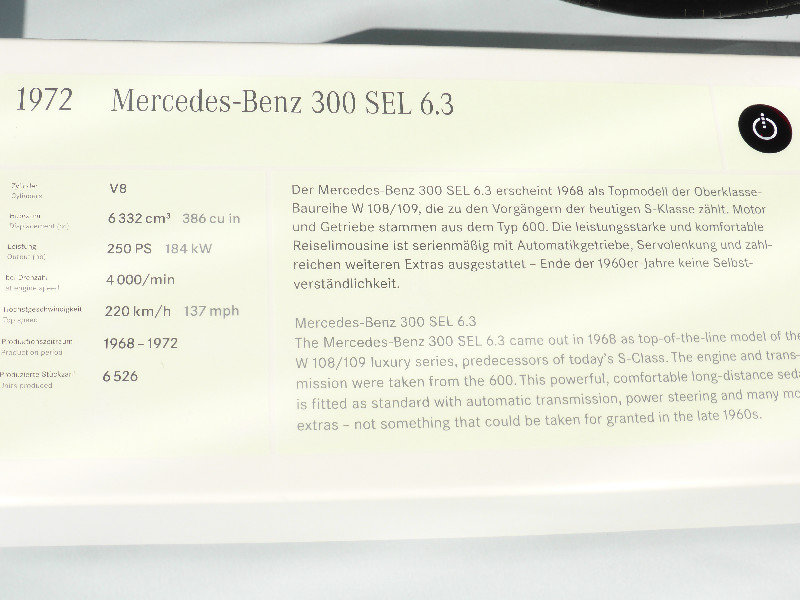 300 SEL 6.3 in Mercedes Benz Museum Stuttgart Germany 29 Oct 2013  (2)