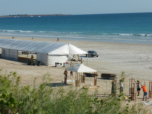 Setting up for Polo match at Cable Beach