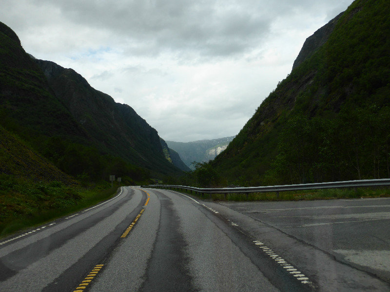 Road from Voss to Flam - many waterfalls and raging rivers in between tall mountains (6)