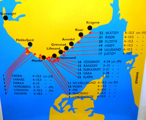 Movik Fort Canon Museum Kristiansand - map showing where all canons were placed in Norway (4)