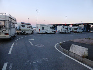 We are all lined up at night ready for ferry departure at 6.45am the next morning from Norway to Denmark (1)