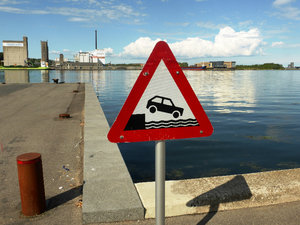 Sign on harbour in Aalborg