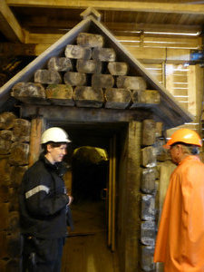Falun Copper mine 1300 yrs old - our guide and Tom entering mine