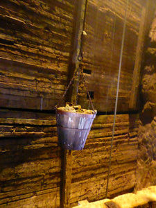 Rocks up to the surface and men came down in bucket in Falun Copper mine - many men died