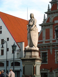 Statue of Roland in Town Square in Riga Latvia