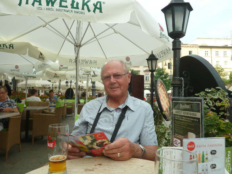 Krakow Old Town Poland - enjoying the afternoon beer in very hot weather (1)