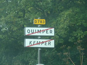 Quimper in eastern Brittany France - signs written in both French ans Benton