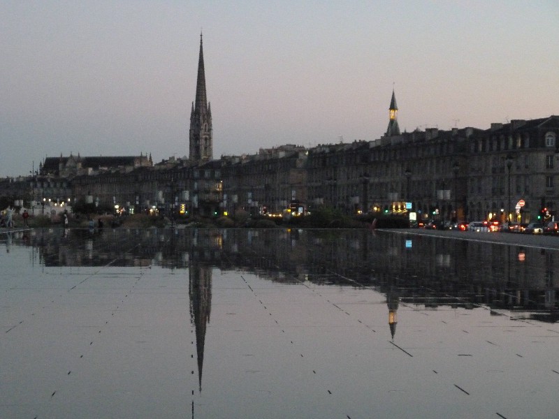 Bordeaux France - looking from Place du Palais mirror water feature towards the Port of the Moon
