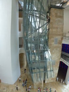 Bilbao in northern Spain - Guggenheim Museum inside looking down into the foyer from the 1st level (1)