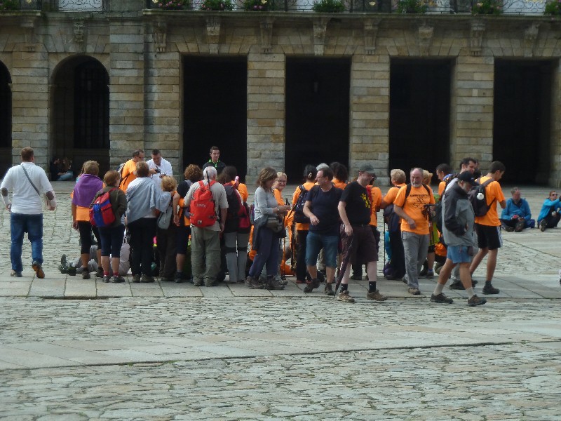 Santiago De Compostela on east coast of Spain 11 Oct 2014 - a group who have completed their 700km walking pilgrimage from France