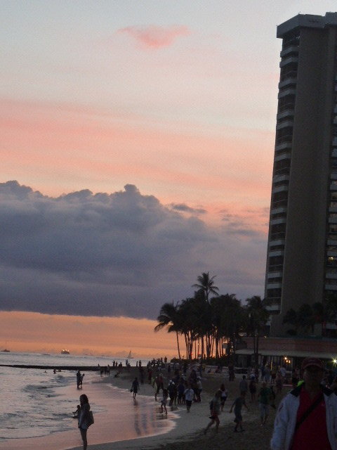 Waikiki Beach Oahu Hawaii - sunset at 7.30 pm