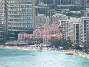 Royal Hawiian Hotel one of 1st hotels in Waikiki  viewed from Diamond Head Crater near Waikiki