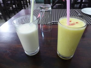 Plain and Mango Lassi - a popular drink in India - yoghurt based