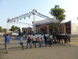 Pushkar Animal Fair - entertainment stage being set up
