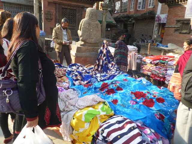 Durbar Square & surrounds in Kathmandu - material and clothes market (1)