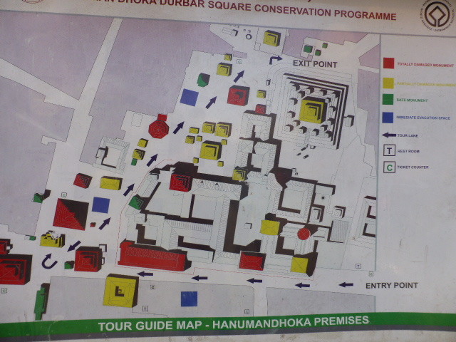 Durbar Square & surrounds in Kathmandu - red = totally destroyed in earthquake