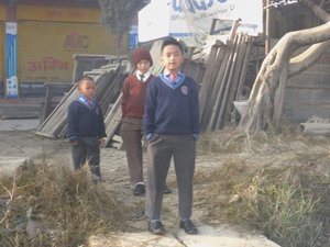 Kids off to school in Pokhara Nepal