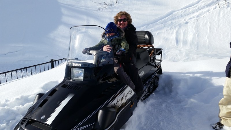 Kerrie & Gemma in the snowmobile