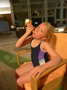 Gemma enjoying an icecream at the wave pool in Tomamu (2)
