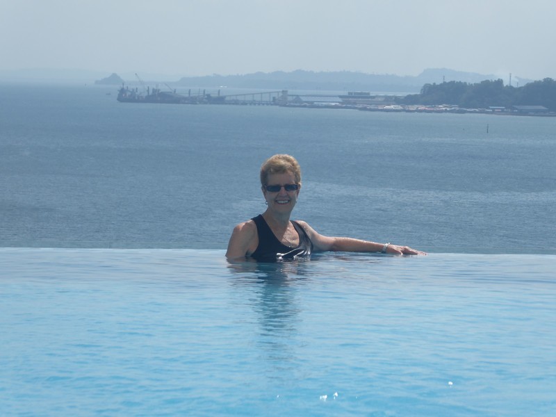 Pam in the infinity pool at the Sheraton - someone has to do it