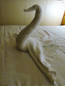 Towel swan on our bed